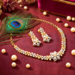 LushJ Dual Tone Gold & Silver Floral Zirconia AD Necklace & Earrings Set