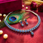 LushJ Zirconia Oval Cut AD Necklace Set for Women (Blue)