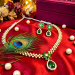 LushJ Pearl Drop Green Zirconia AD 2-in-1 Necklace & Choker Set for Women